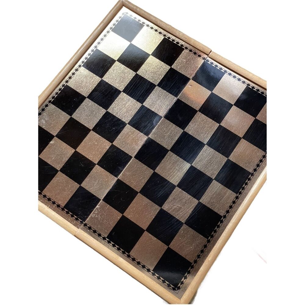 Classic Backgammon & Chess 2-in-1 Foldable Travel Set - Gold & Black (11”x 11”)